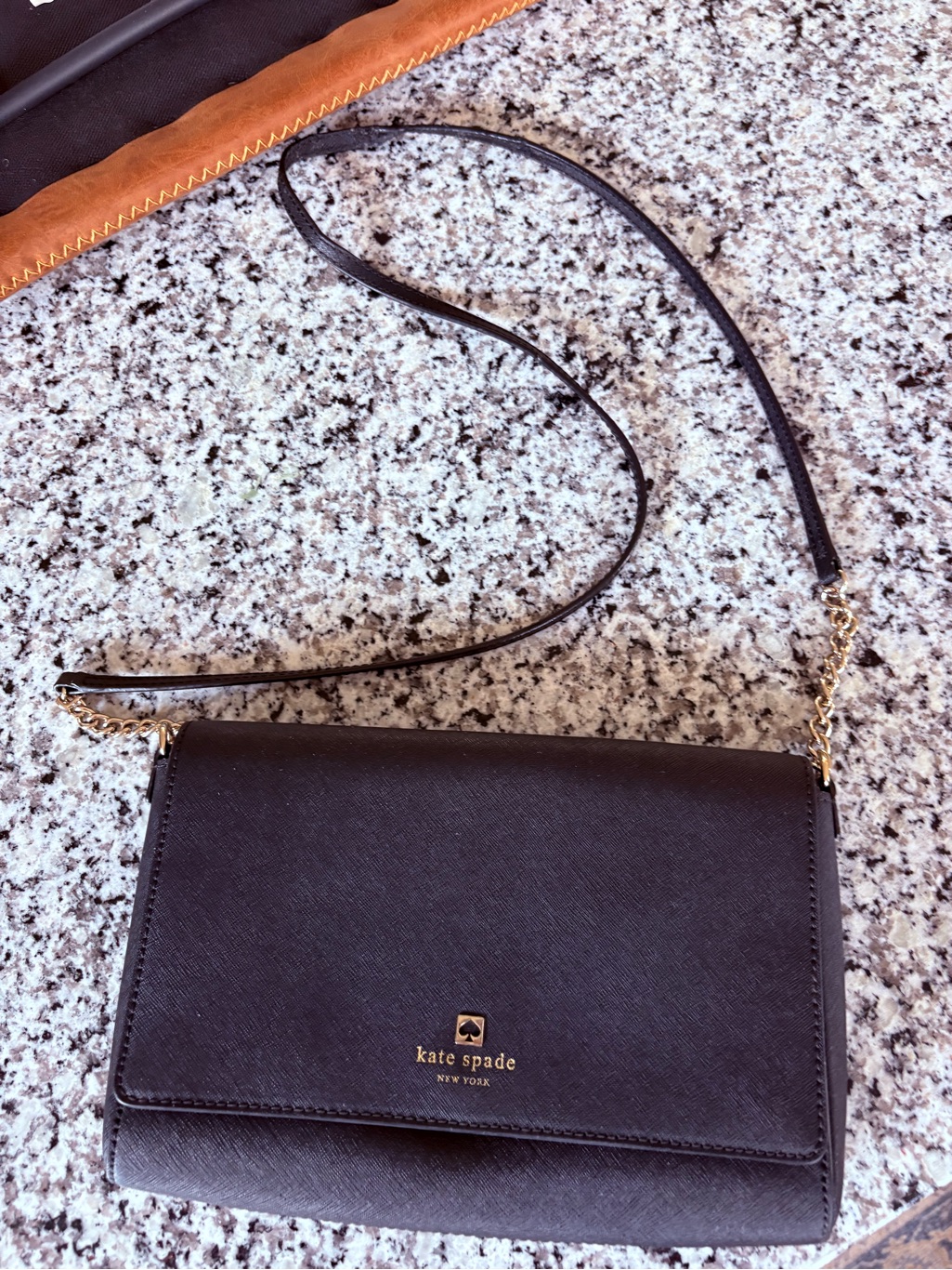 Kate Spade Black Leather Crossbody Bag With Gold Hardware